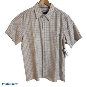 Marmot Eldridge Mens M Beige Button Front Soft Hiking Shirt Wicking UPF 20 $55